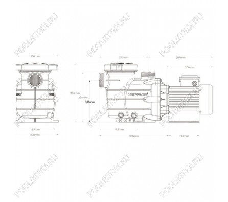 Насос для бассейна Hayward PL 81003E2 IE2 с ПФ (7.3м³/ч*8м,, 0.36кВт 220В)